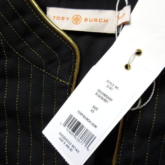 NWT Tory Burch Puffed-sleeve Tunic Dress in Black Belted Gold Trim Midi XS $498 - Picture 6 of 8